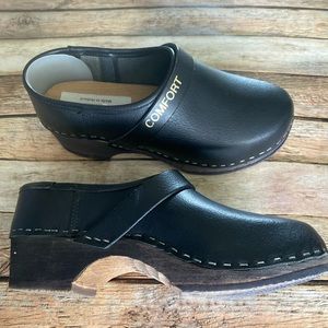 Voetvorm Wood Clog Black Leather Size 38 US Size 7.5